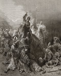 Cavalieri cristiani combattono i saraceni, illustrazione da 